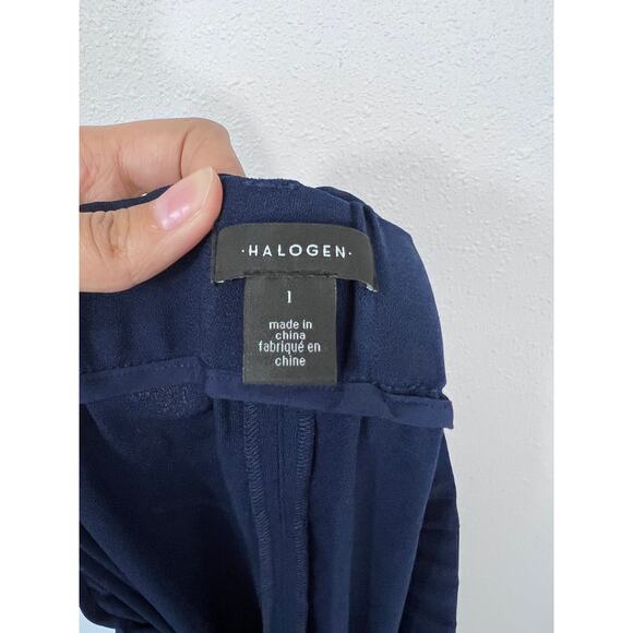 Halogen Navy Tie Waist Wide Leg Cropped Pants Size Large NWT - Picture 2 of 6